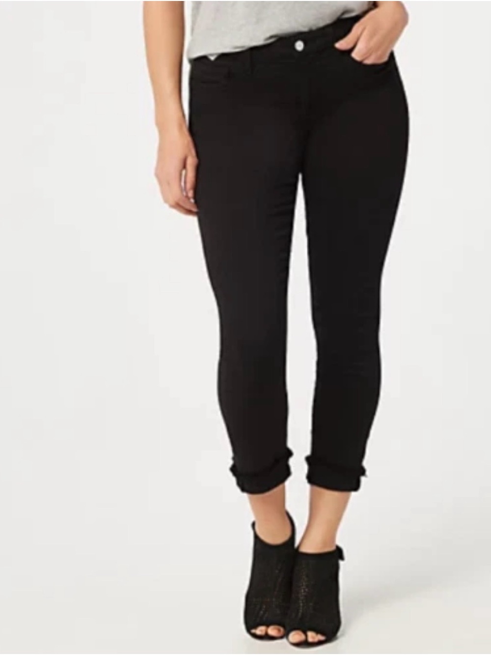 NWT JEN7 by 7 For All Mankind Black Cropped Skinny Jeans Fringe Hem 18